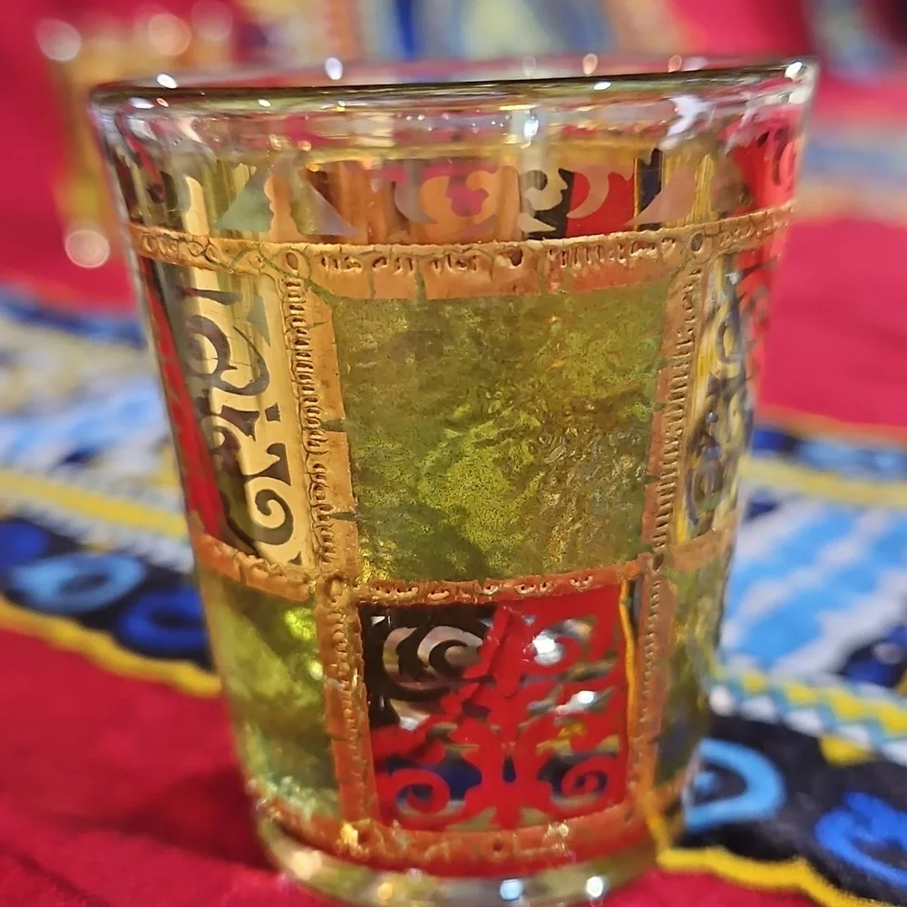 Culver Prado Shot Glasses 22k Gold “Stained Glass